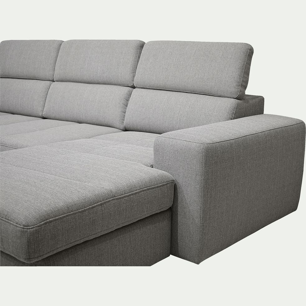Canapé d'angle en forme de U convertible avec méridienne à droite en tissu - gris clair-TONIN