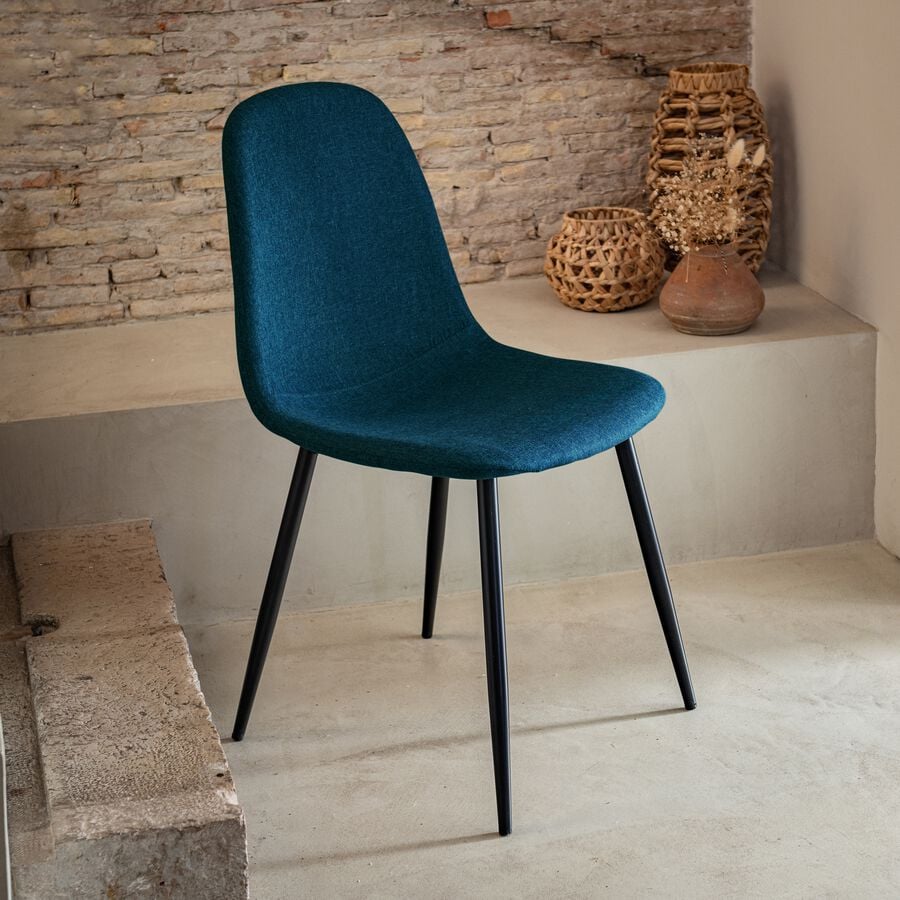Chaise en acier et tissu avec piètement noir - bleu figuerolles-LOANA