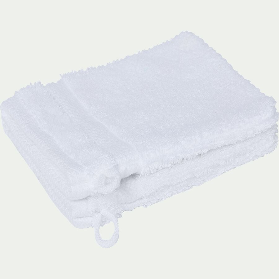 Lot de 2 gants de toilette en coton peigné - blanc optique-AZUR