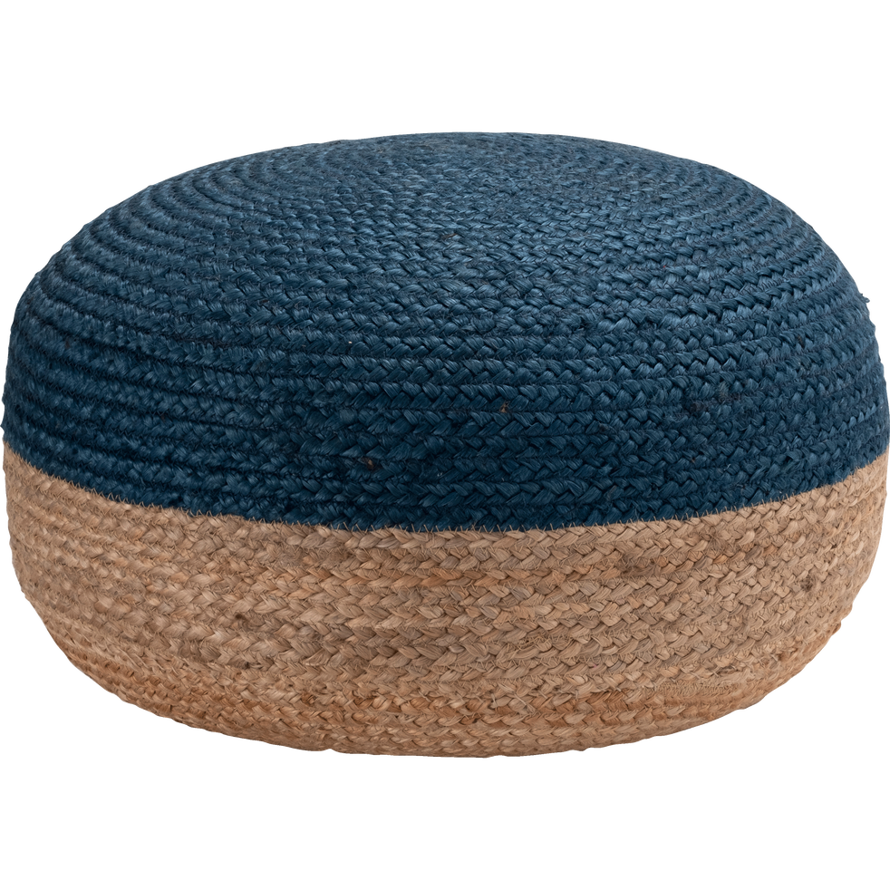 Pouf en jute coloris naturel et bleu myrte 50x50x20cm NAIA coussins