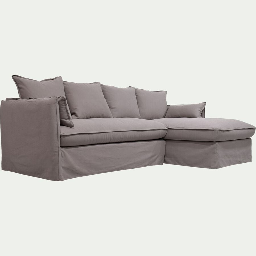 Canapé d'angle droit fixe en coton et lin - gris borie-KALISTO