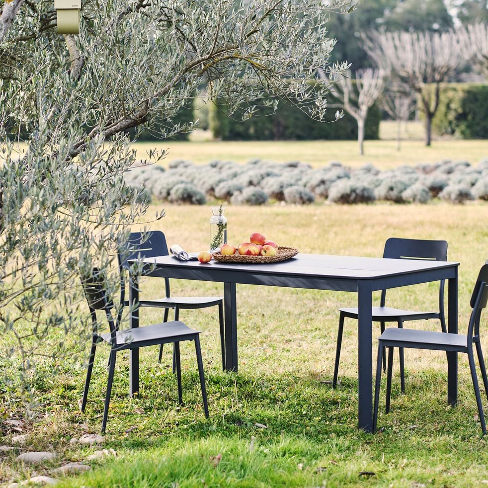 Table de repas jardin en aluminium et duraboard - noir (6 places)-VERDIERE