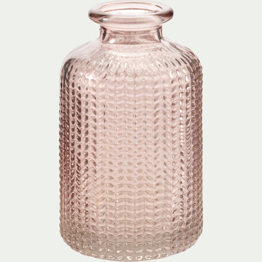 Petit vase en verre avec motifs H10cm - rose-PRATO
