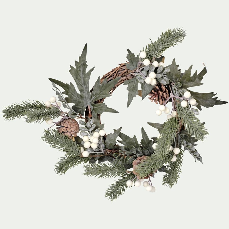 Couronne de Noël de feuilles et de baies D35cm - vert-DRALINO