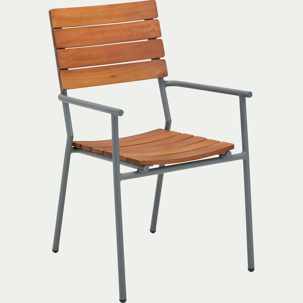 Chaise de jardin empilable avec accoudoirs en métal et eucalyptus - bois clair-RAMATUELLE