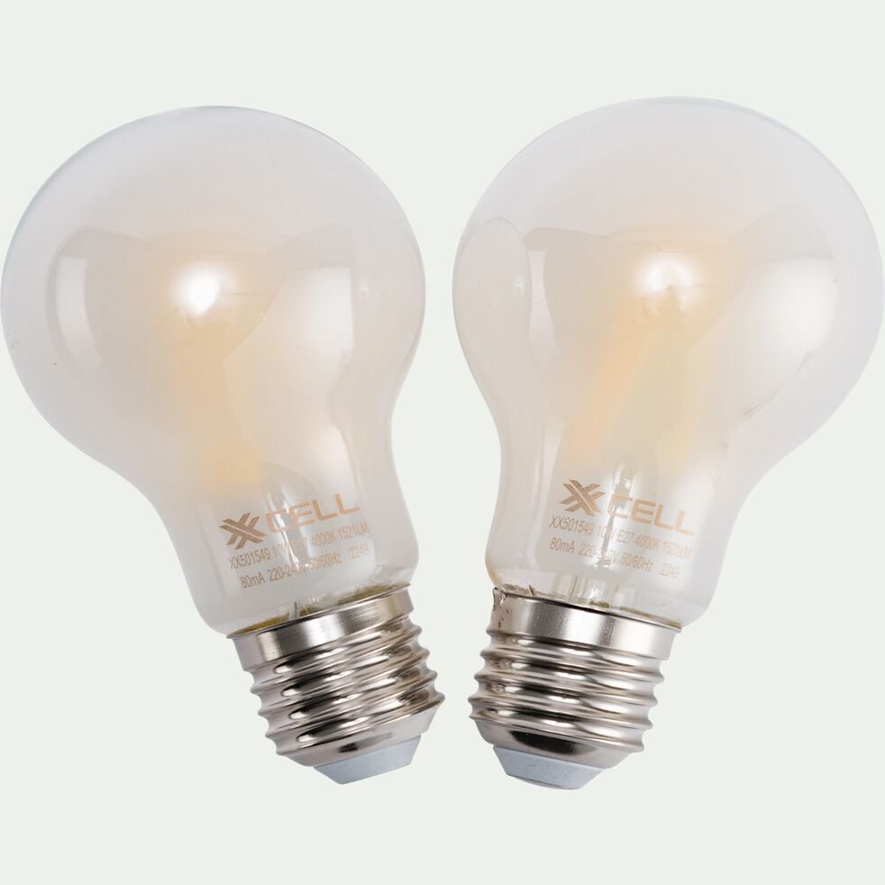 Lot de 2 ampoules LED dépolies à filament culot E27 luminosité élevée - blanc-STANDARD