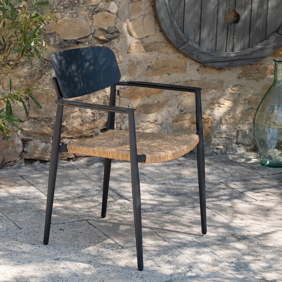 Chaise de jardin empilable avec accoudoirs en aluminium et résine tressée - gris anthracite-INCA