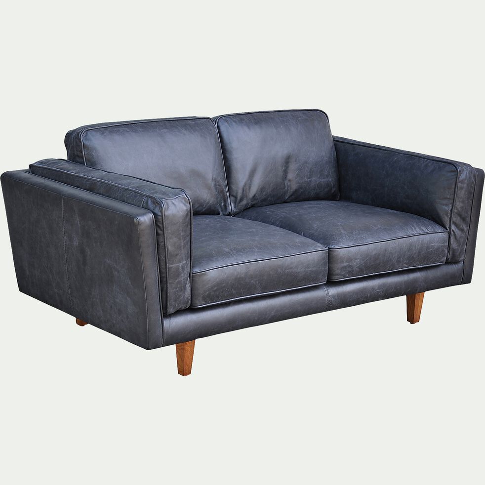 Canapé 2 places fixe en cuir de vachette noir - BROOKLYN - canapé droit en cuir - alinea petit canapé fixe 2 places