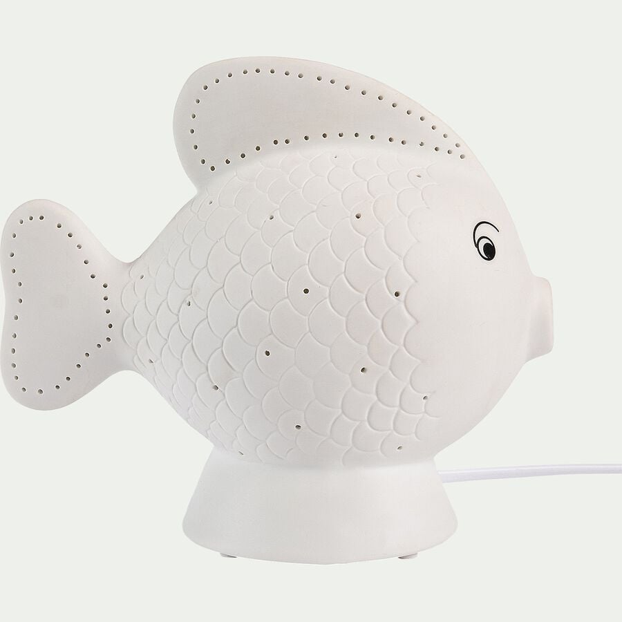Lampe à poser électrifiée forme poisson en porcelaine H19,5cm - blanc-LUMY
