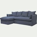 Canapé d'angle gauche fixe en coton et lin - bleu calabrun-KALISTO