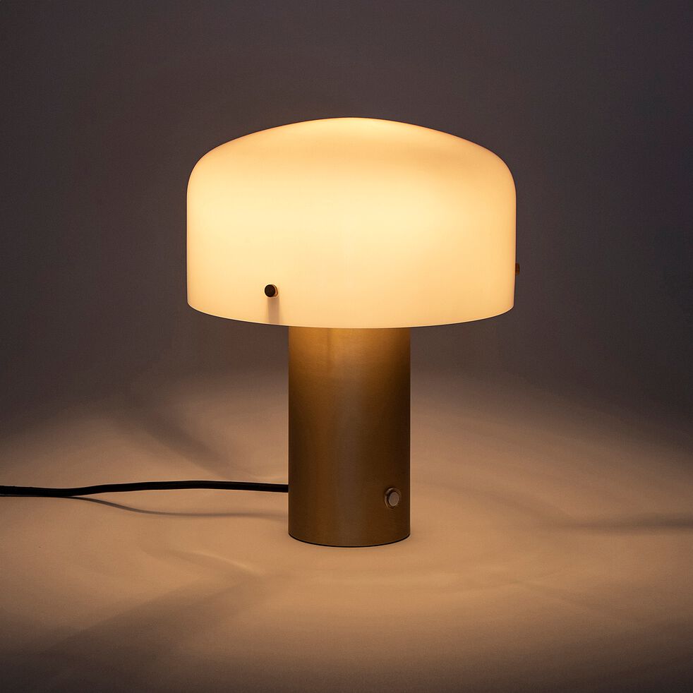 Lampe à poser en laiton et verre opale - doré H35cm-TIMON