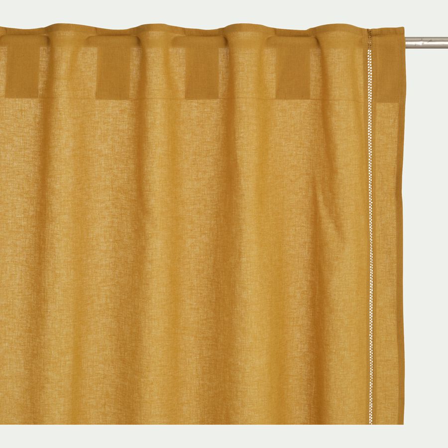 Rideau à passants cachés en lin et coton finition liseré 140x250cm - jaune argan-LAUZON