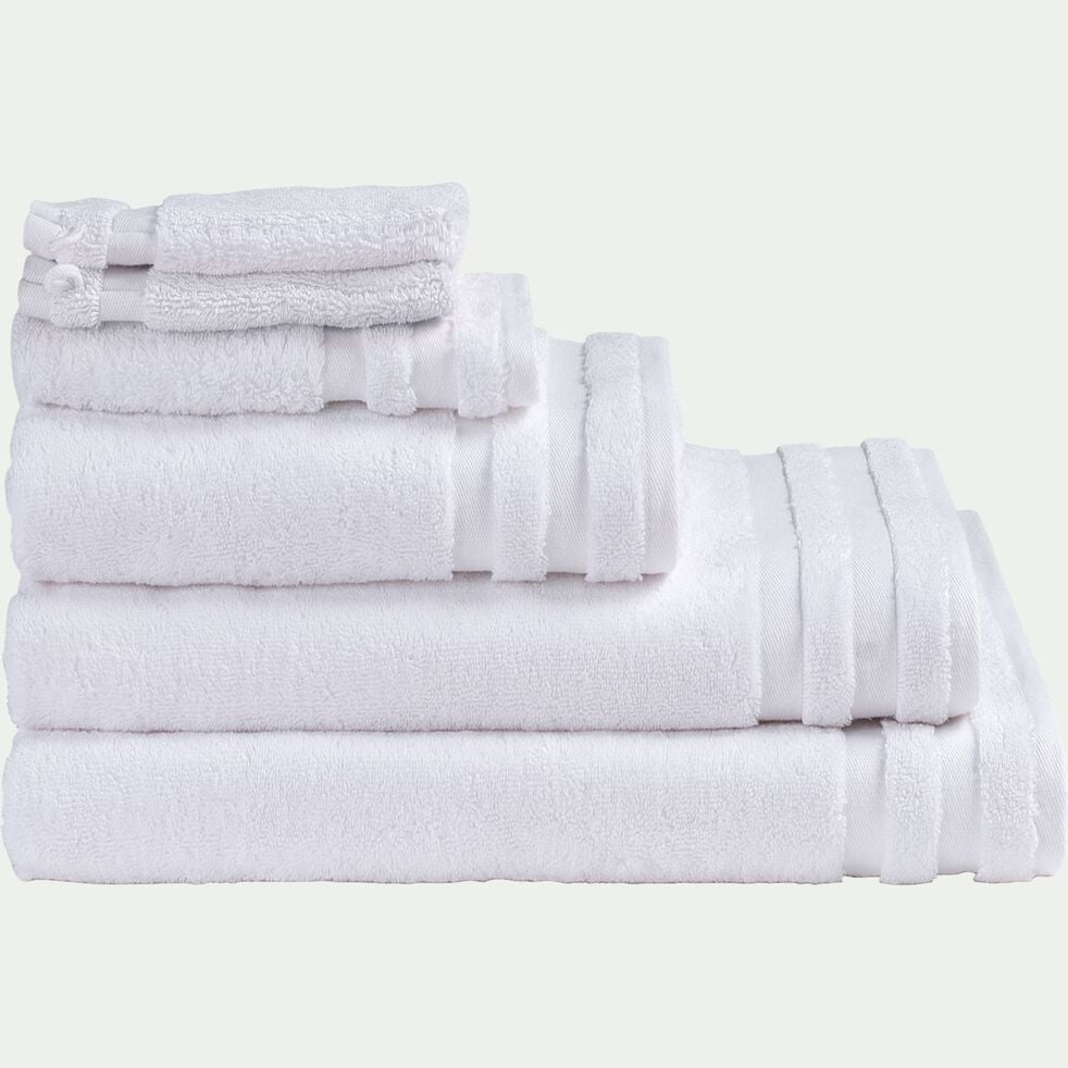Lot de 2 serviettes invité qualité hôtelière en coton - blanc 30x50cm-RIVIERA