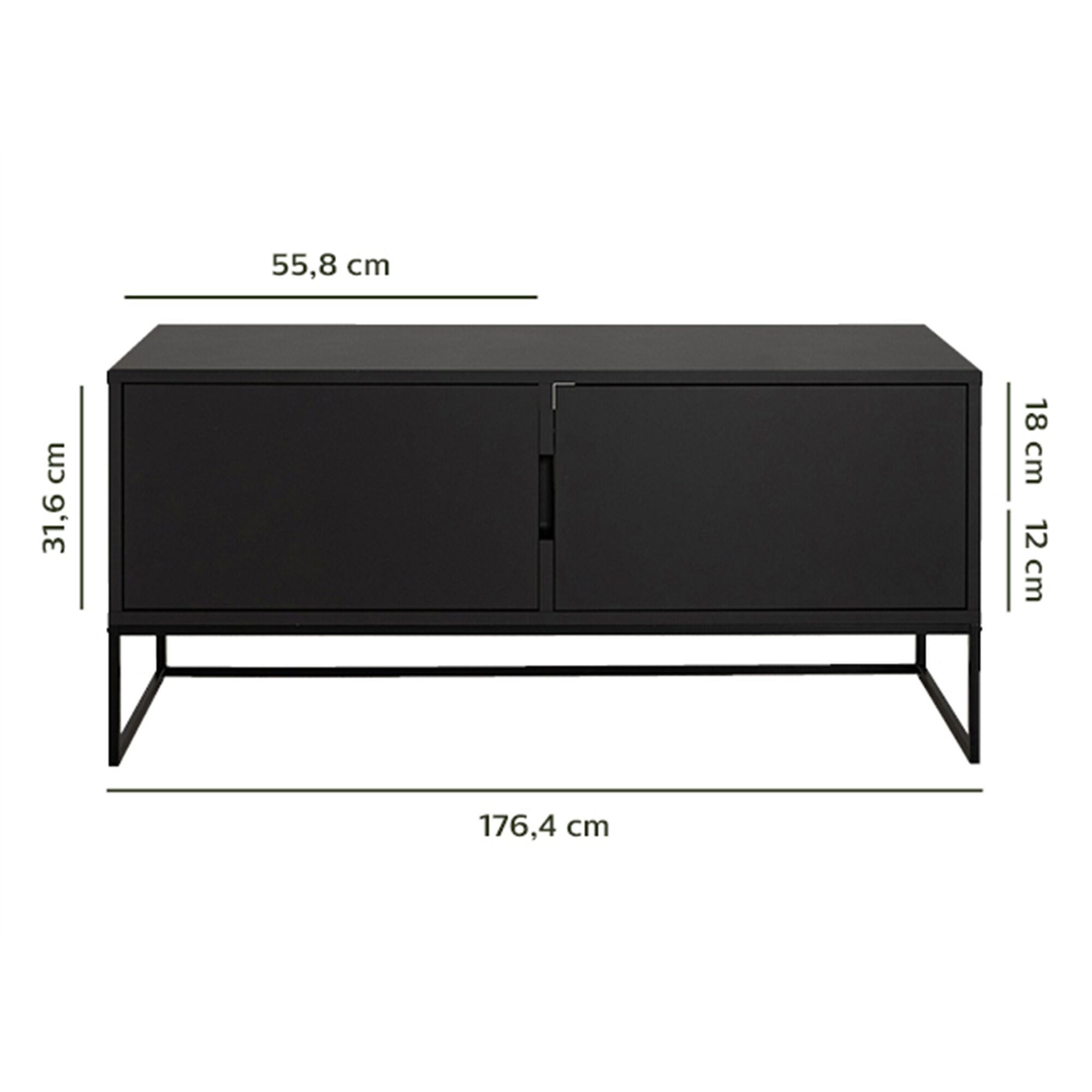 Meuble TV 2 portes en bois l118cm - noir-CARRY