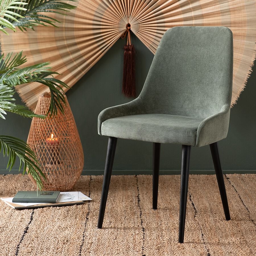 Chaise en tissu effet velours - vert cèdre-LIVNO