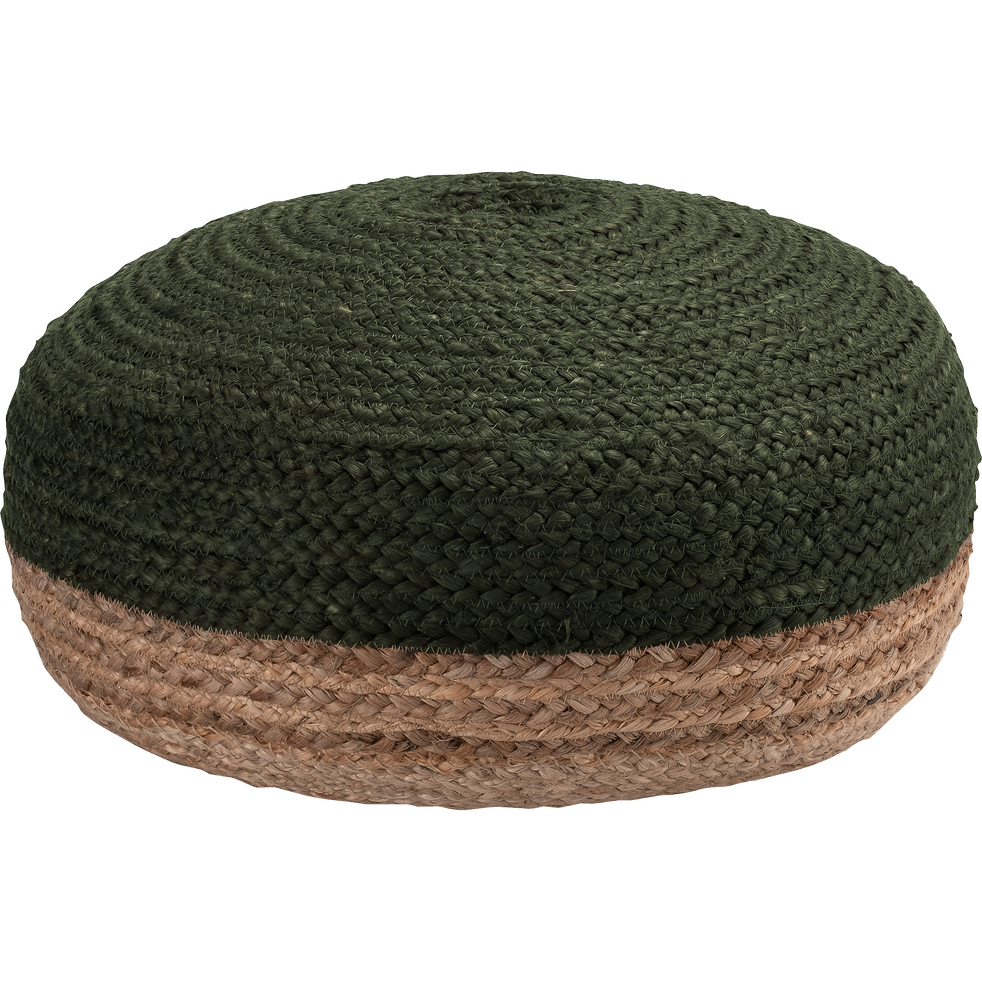 Pouf en jute coloris naturel et vert cèdre 50x50x20cm NAÏA coussins