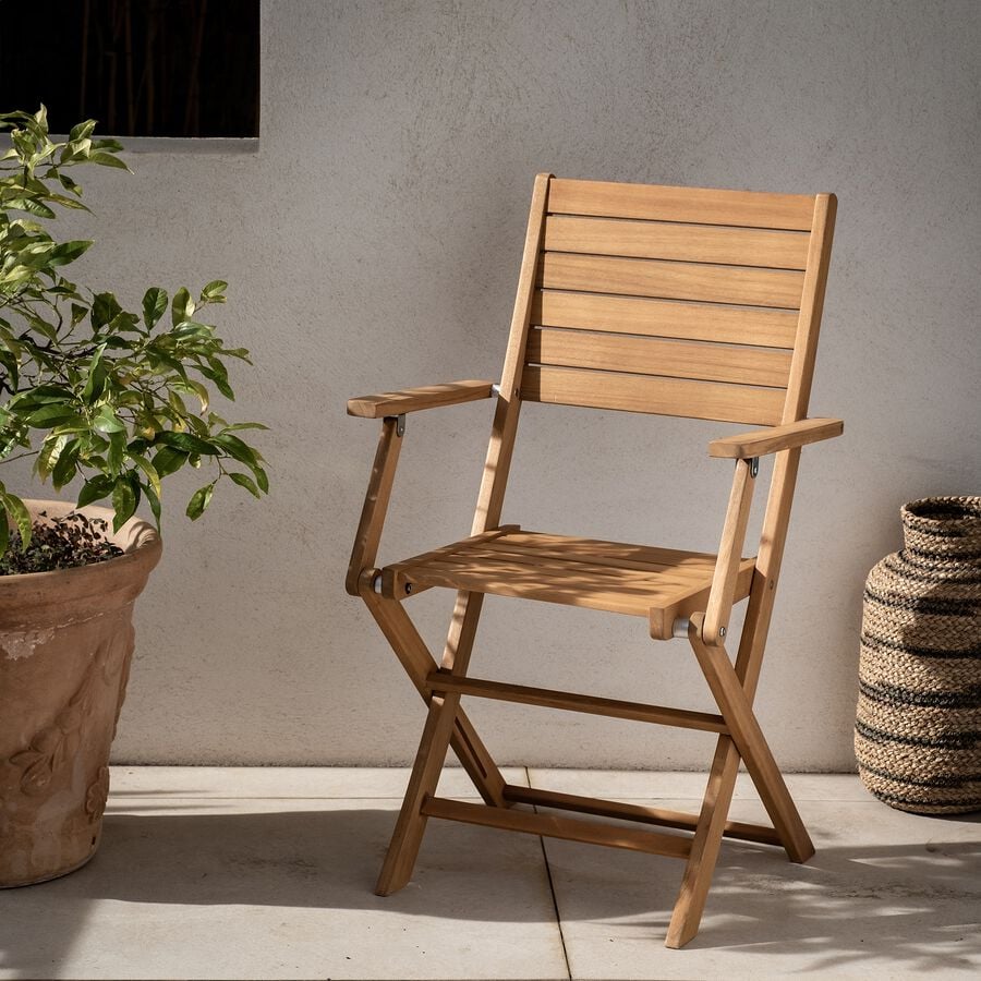 Chaise de jardin pliante avec accoudoirs en acacia - bois clair-LIVIANA