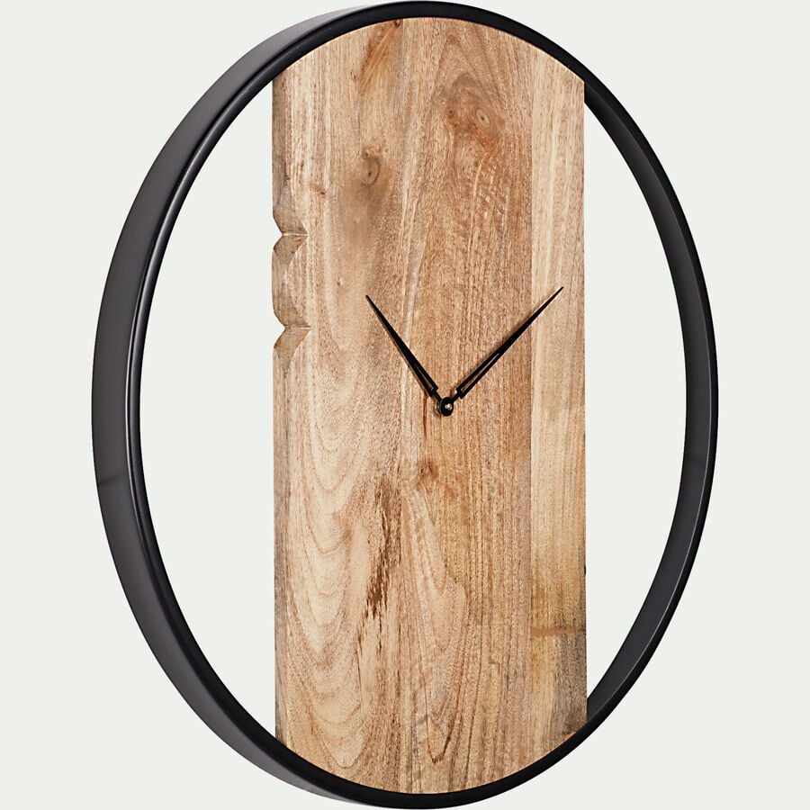 Horloge murale en bois de manguie D60 cm - noir-TOINON