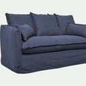 Canapé 2 places fixe en coton et en lin - bleu calabrun-KALISTO
