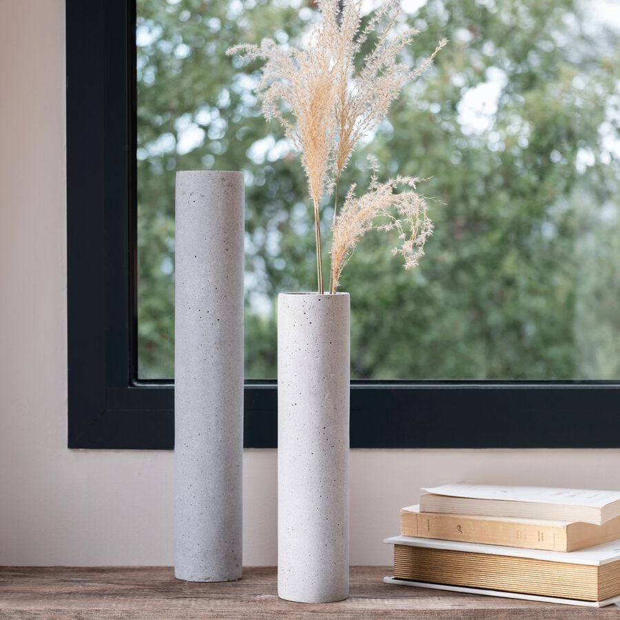 Vase tube en polystone effet béton H31cm - gris-CALCIS