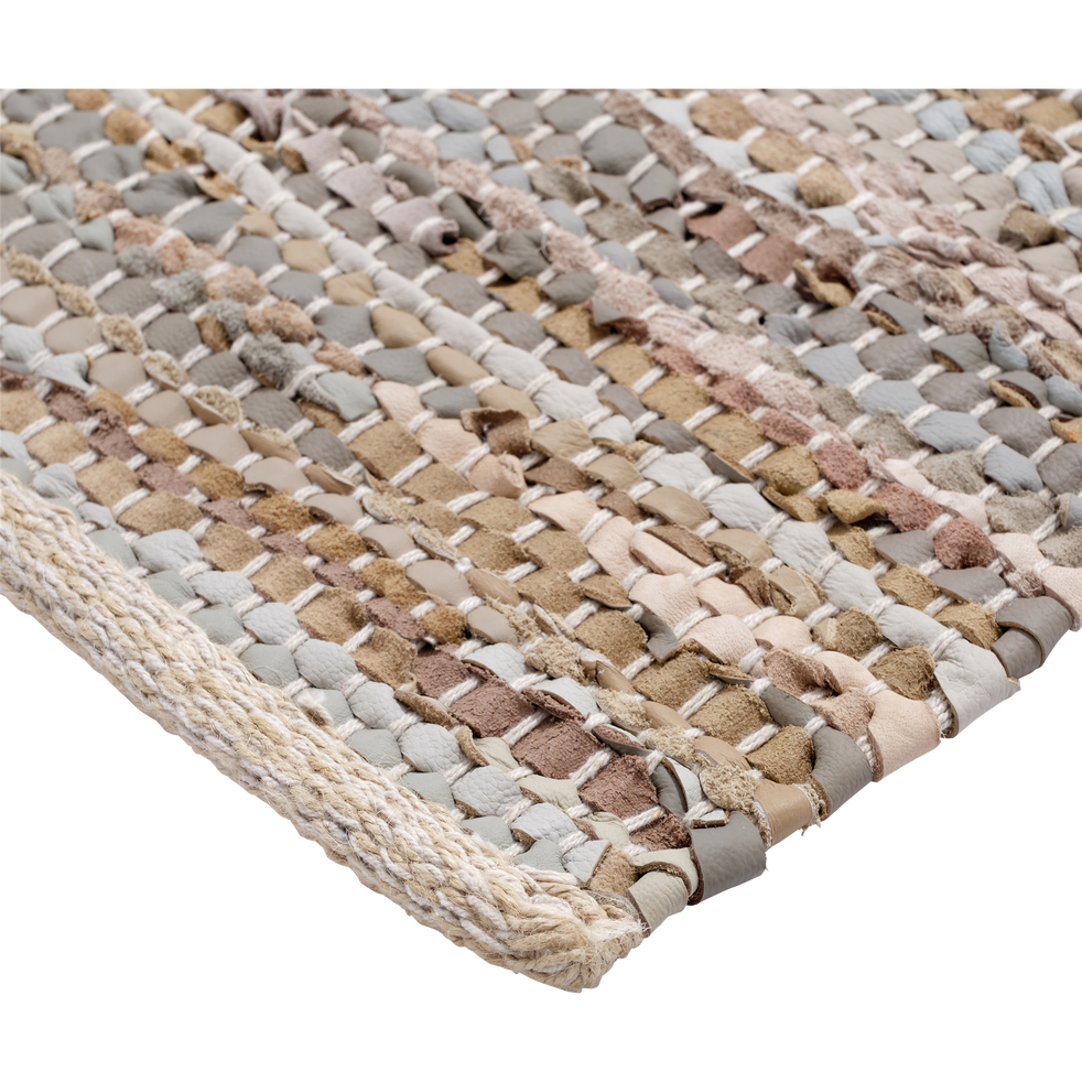 Tapis tressé en cuir marron 100x150 cm - MARIELLE ...