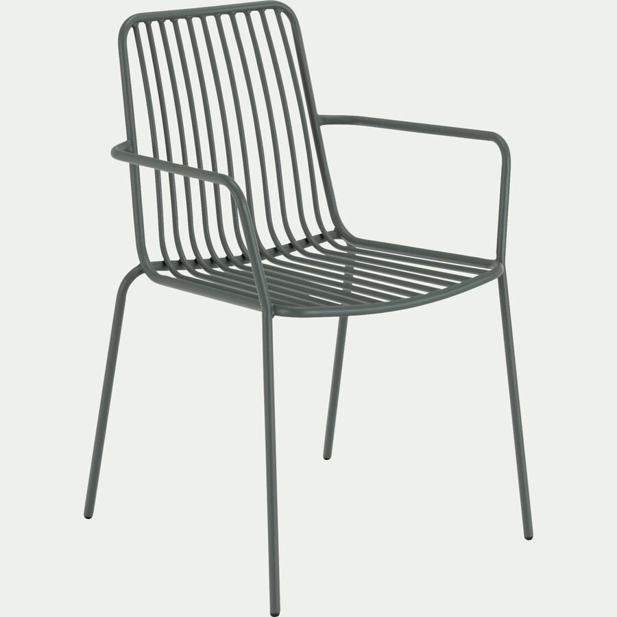 Chaise de jardin avec accoudoirs en acier - vert cèdre-CAVOLI