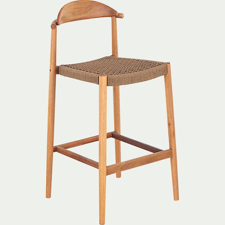 Chaise de bar en bois et corde H75cm - naturel-ZAMPIL