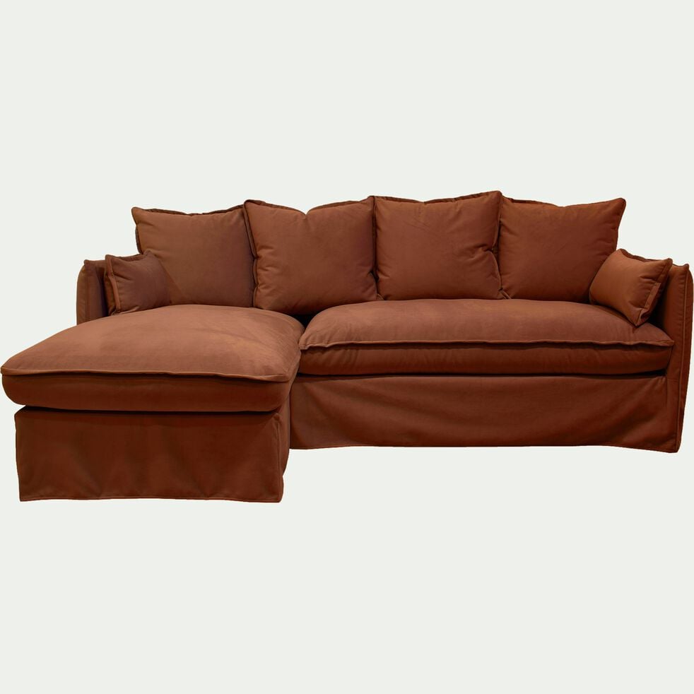 Canapé d'angle gauche convertible en velours - brun rustrel-KALISTO