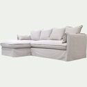 Canapé d'angle gauche fixe en coton et lin - blanc capelan-KALISTO