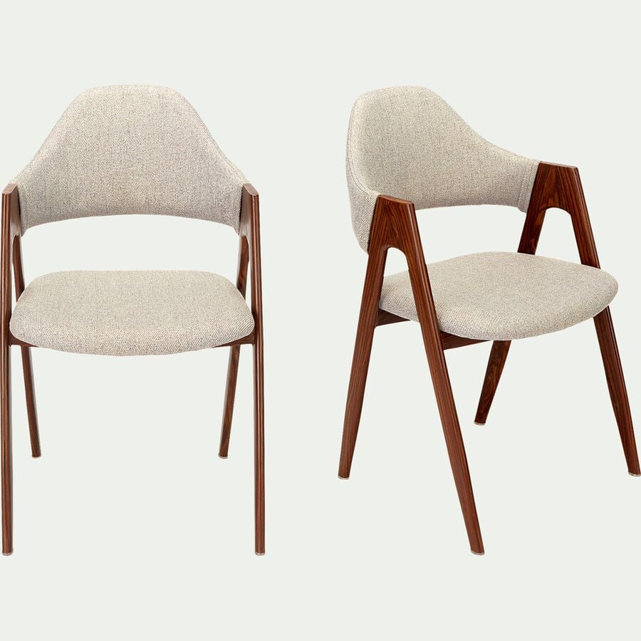 Chaise en tissu et effet bois foncé avec accoudoirs - beige alpilles-GARETTE