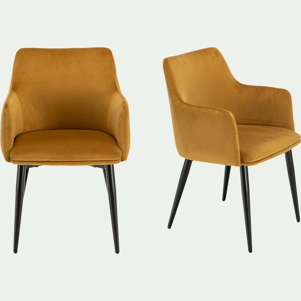 Chaise en tissu effet velours avec accoudoirs - jaune argan-GINETTE