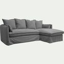 Canapé d'angle droit fixe en velours - gris vesuve-KALISTO