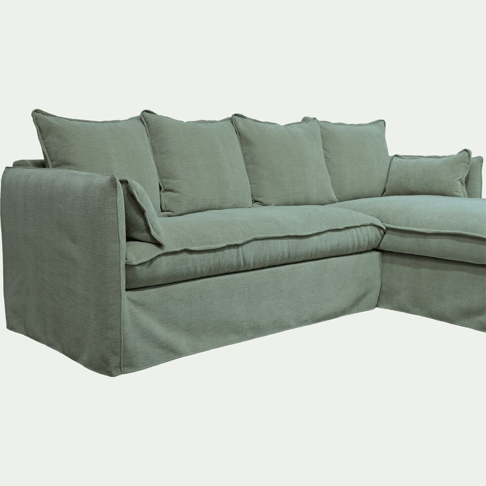 Canapé d'angle droit convertible en tissu - vert-KALISTO