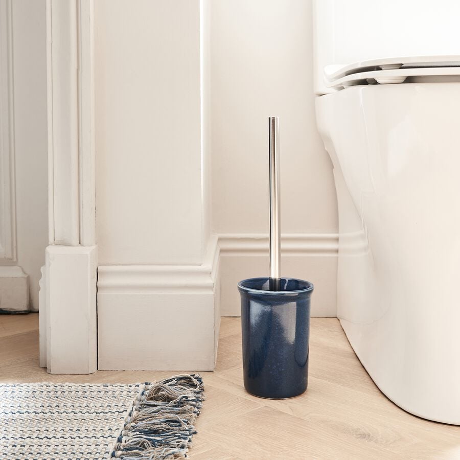 Brosse et porte-brosse wc en céramique - bleu figuerolles-DANA