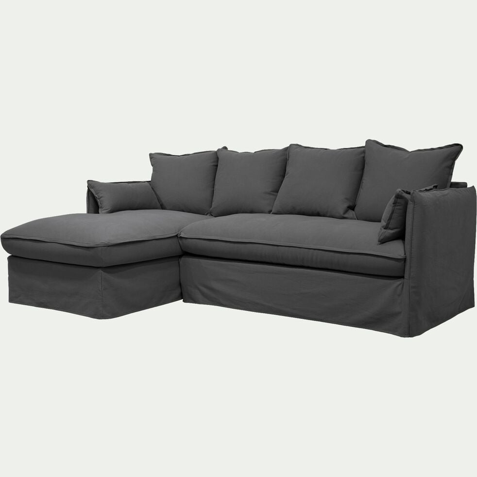 Canapé d'angle gauche fixe en coton et lin - gris ardoise-KALISTO