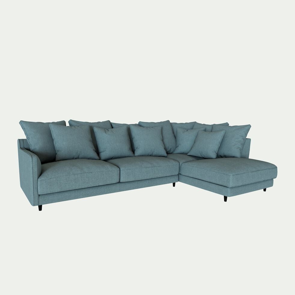 Canapé d'angle droit fixe en tissu mixte - bleu calaluna-LENITA