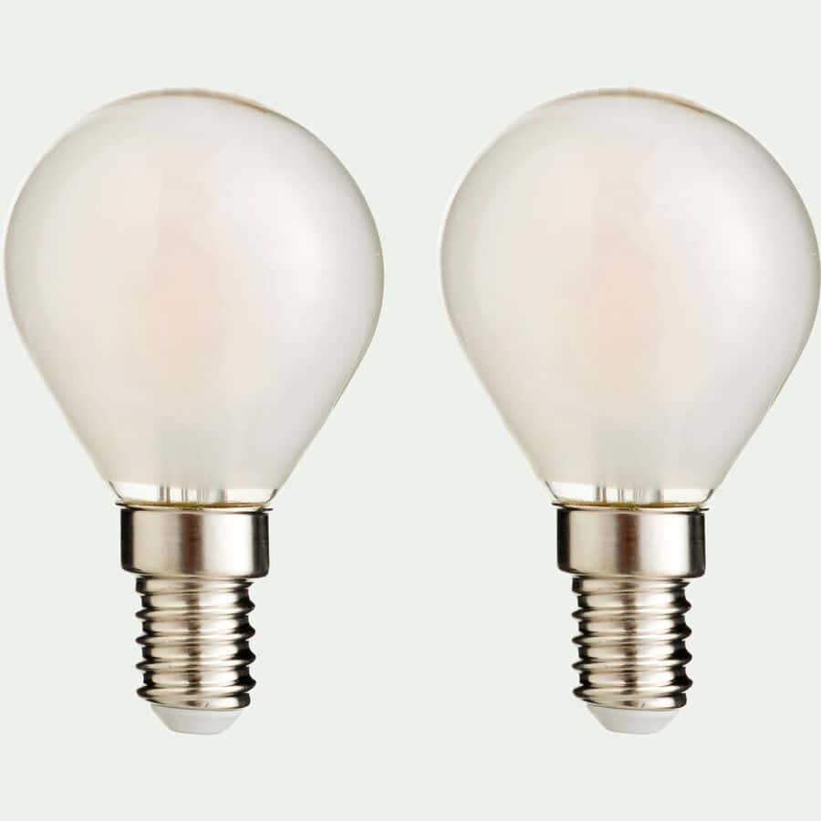 Lot de 2 ampoules LED verre dépoli culot E14 - blanc-SPHERE