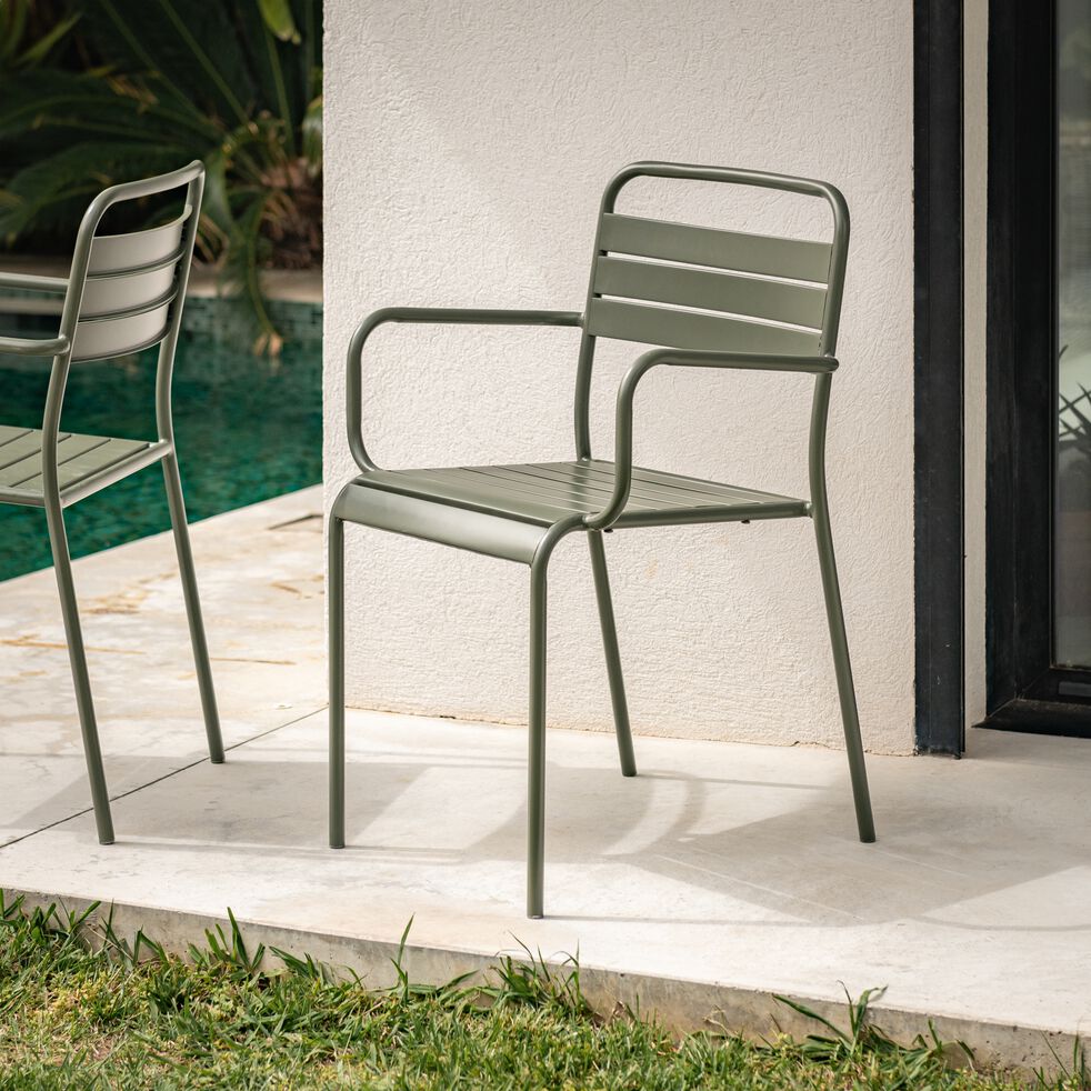 Chaise de jardin avec accoudoirs en acier - vert cèdre-SOURIS