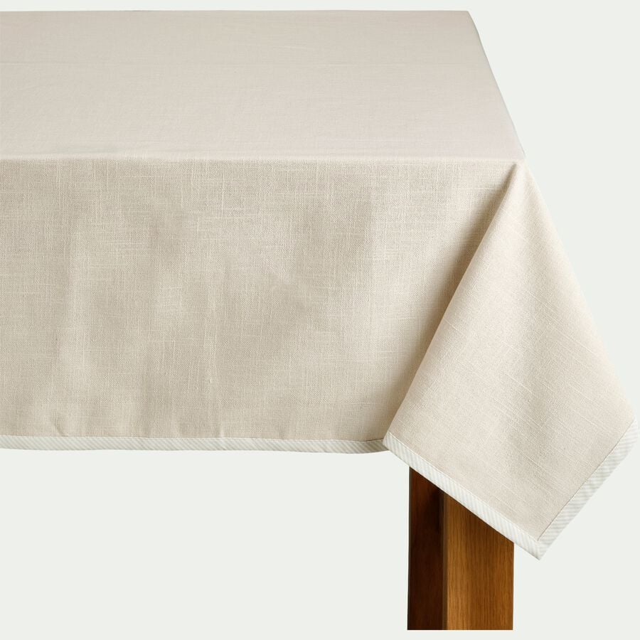 Nappe en coton finition biais bicolore 150x250cm - beige-ARLES