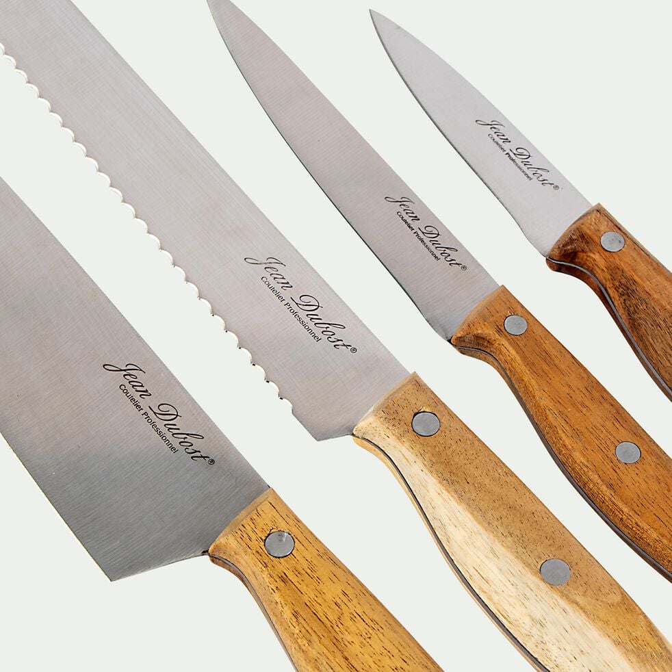 Bloc 4 couteaux de cuisine avec support en bois - L20xH35xl10 naturel-NATURAL LIFE