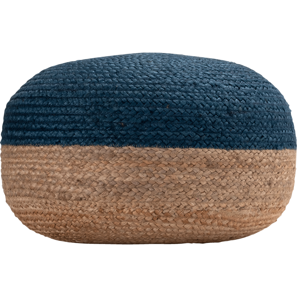 Pouf en jute coloris naturel et bleu myrte 50x50x20cm NAIA coussins