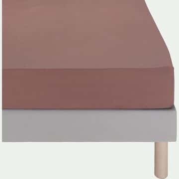 Drap housse en percale de coton 140x200cm B30cm -  brun rhassoul-FLORE