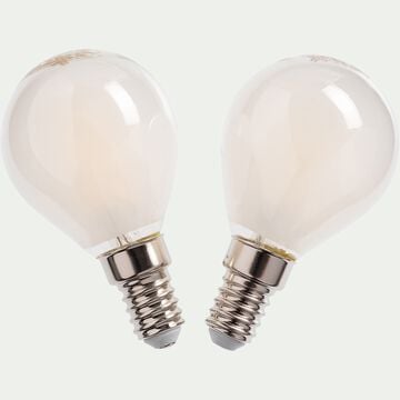 Lot de 2 ampoules LED culot E14  en verre dépoli - blanc laiteux-G45