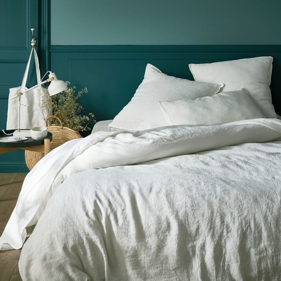 Linge de lit uni en lin lavé - blanc capelan-VENCE