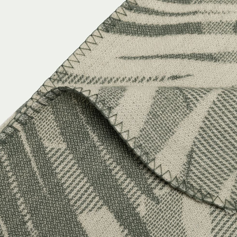 Plaid en laine à motif végétal finition point de cheval 125x170cm - vert-KENTIA