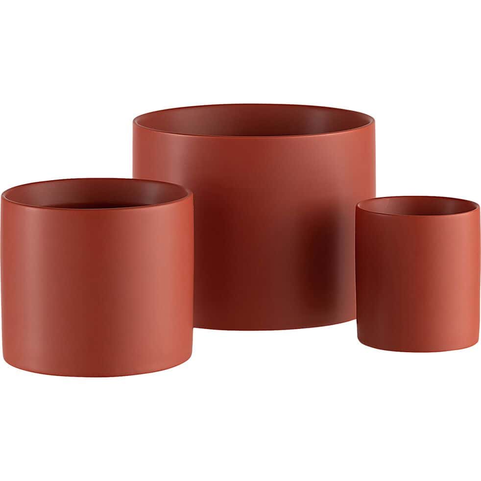 Pot pour plante et son cache pot rouge brun - Collection Brasil (lignes  horizontales)
