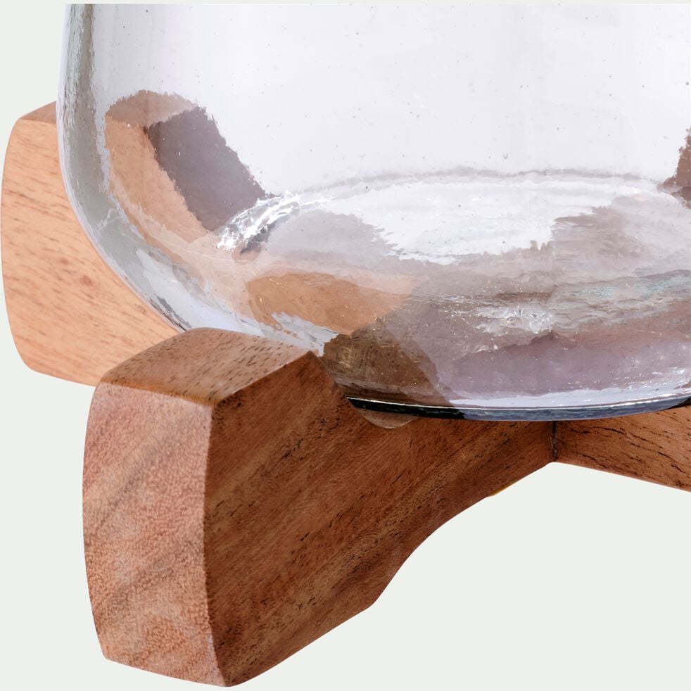 Photophore en verre sur pied en bois D17,5xH17,5cm - transparent-CATHARINA
