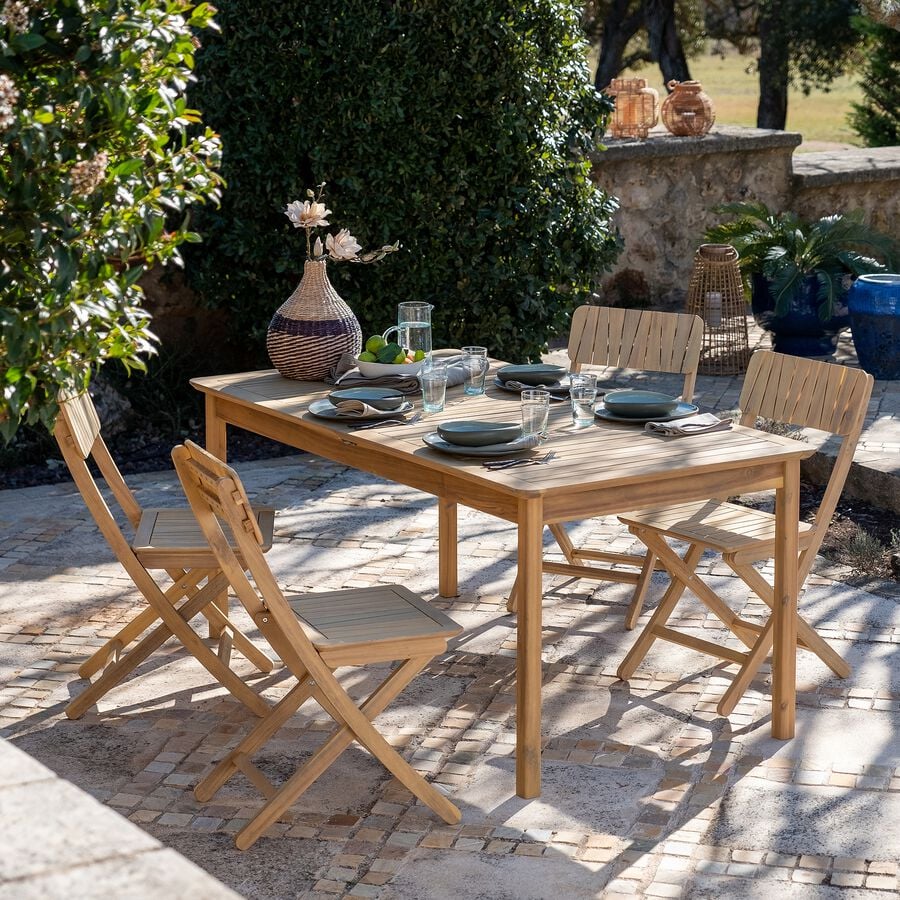 Table de repas jardin extensible en acacia huilé - bois clair (6 à 10 places)-CARLO