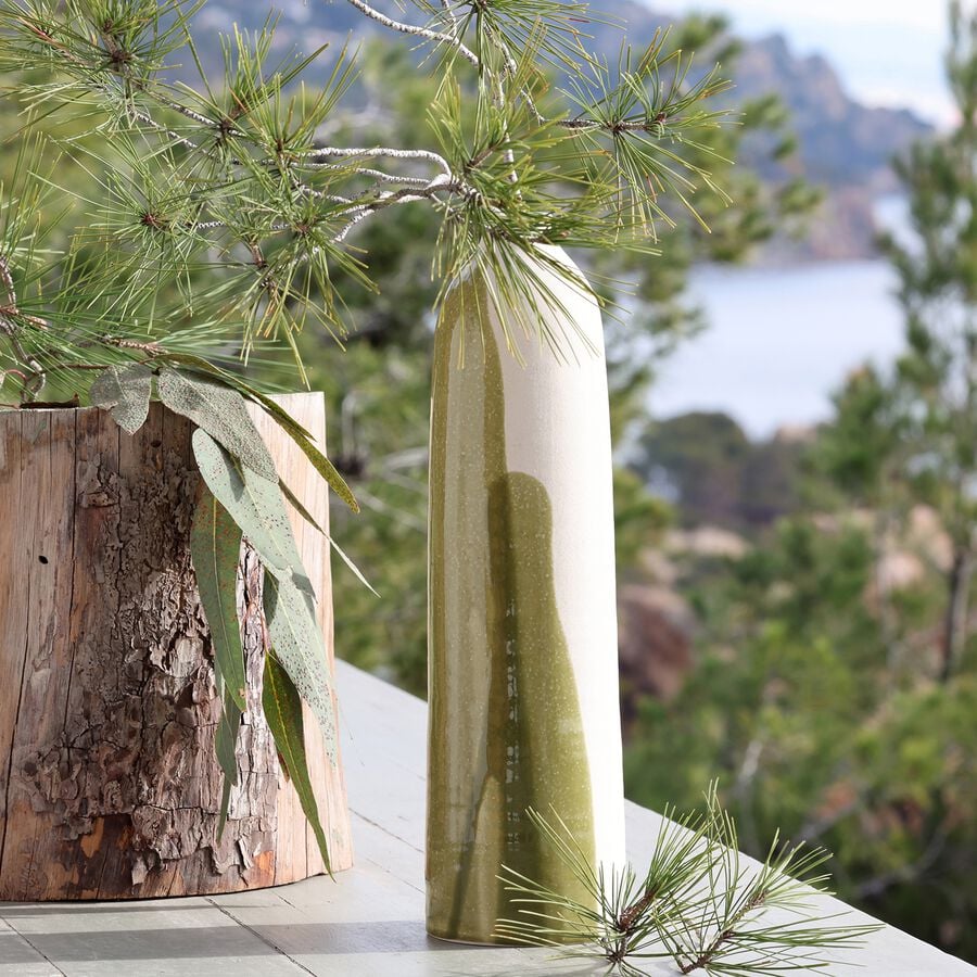 Vase classique en faïence à motif abstrait H40cm - vert avocado-BORMLA