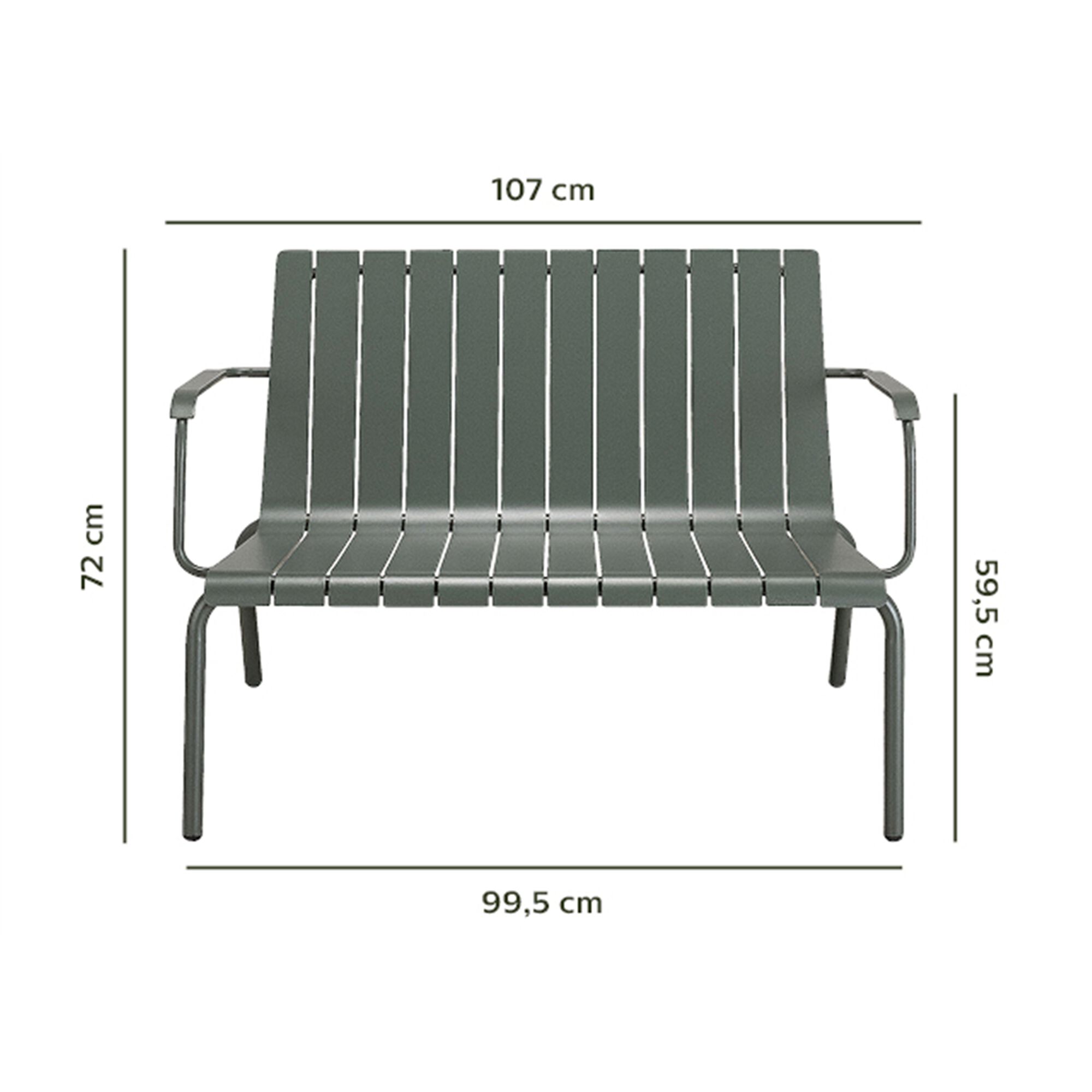 Canapé de jardin en aluminium - vert cèdre (2 places)-PARADOU